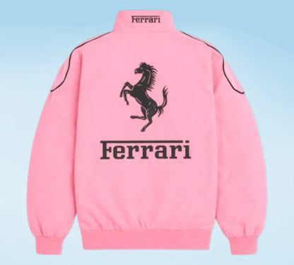 Scuderia Ferrari Pink Cotton Vintage Racing Jacket – Premium F1 Apparel