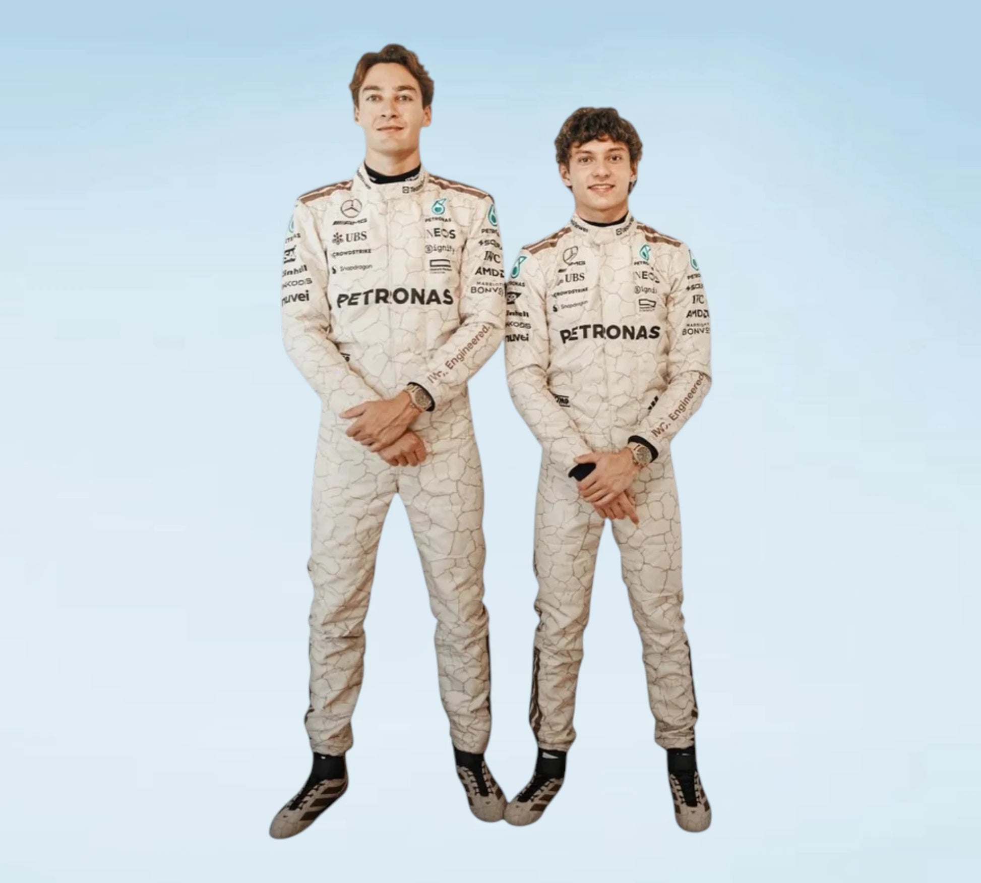 Mercedes-AMG Petronas Formula 1 USA GP Racing Suit 2025
George Russell & Andrea Kimi Antonelli Mercedes F1 Austin GP Racewear 2025