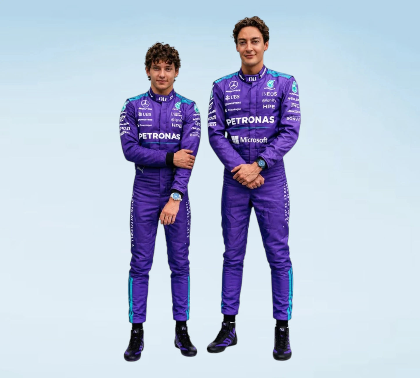 2026 Mercedes-AMG Petronas Andrea Kimi Antonelli & George Russell F1 Replica Racing Suit
George Russell & Andrea Kimi Antonelli 2026 Mercedes F1 Racing Suit
2026 Mercedes-AMG Petronas Formula 1 Replica Racing Suit – Driver Edition