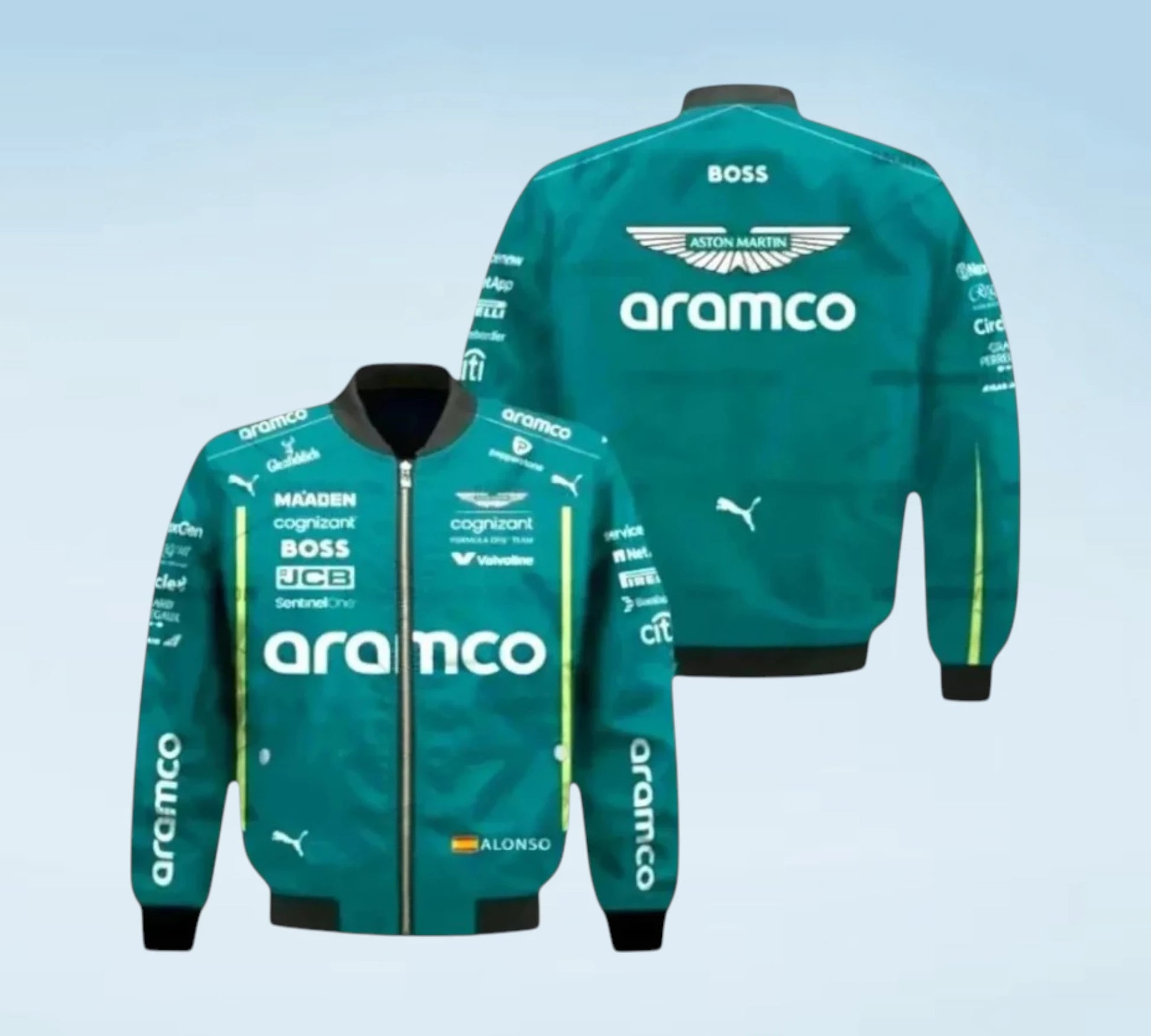 Aston Martin F1 2023 Fernando Alonso Vintage Team Bomber Jacket | Official Style