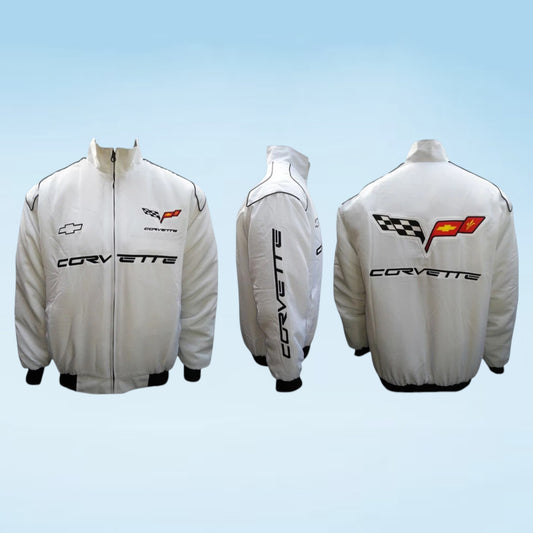 Corvette C6 Full Zip Racing Jacket White Vintage Performance Outerwear
