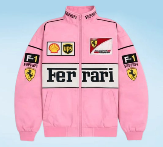 Scuderia Ferrari Pink Cotton Vintage Racing Jacket – Premium F1 Apparel