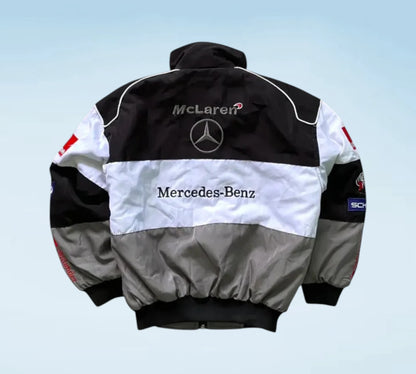 McLaren Mercedes Vodafone F1 Vintage Team Jacket – Santander Edition
Vintage McLaren Mercedes Santander Formula 1 Racing Jacket