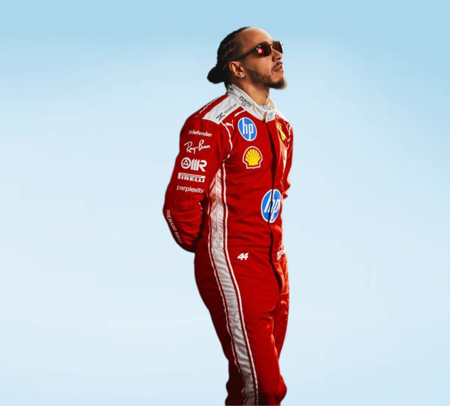 Own the Lewis Hamilton Ferrari F1 Racing Suit 2026. Premium replica race suit featuring authentic team graphics, Ferrari branding, and professional motorsport styling.
