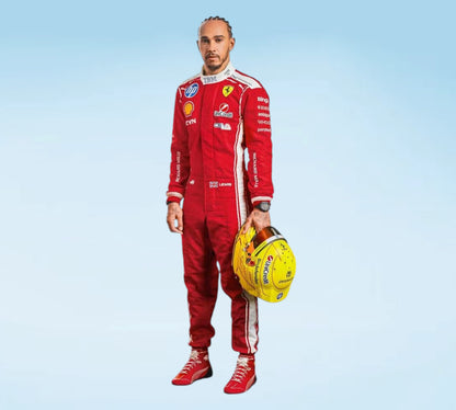 Lewis Hamilton 2026 Scuderia Ferrari HP F1 Team Replica Racing Suit. Premium Ferrari Formula 1 racewear with authentic team-inspired details, superior craftsmanship, multiple sizes, and worldwide shipping.