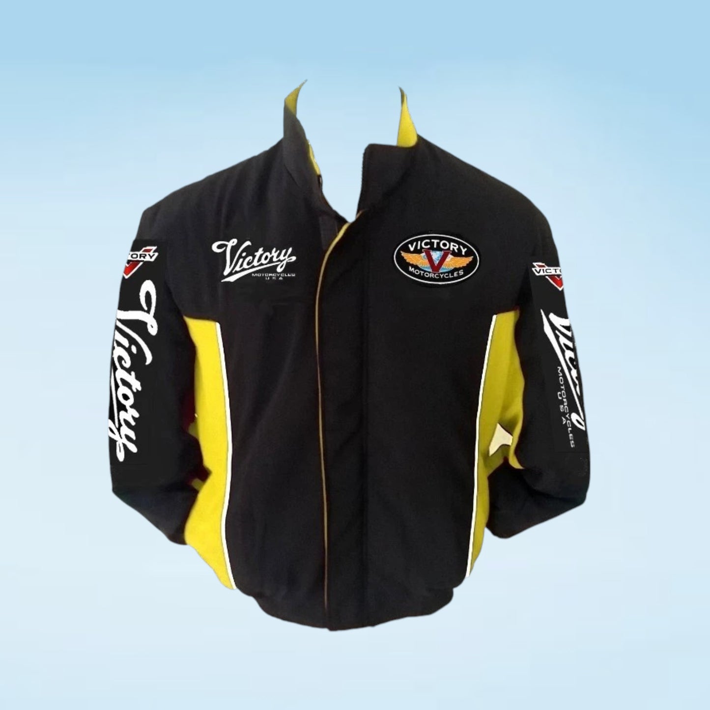 Victory Motorcycles Racing Jacket Black Yellow Full Zip Motorcycle Bomber Jacket