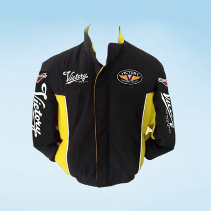 Victory Motorcycles Racing Jacket Black Yellow Full Zip Motorcycle Bomber Jacket